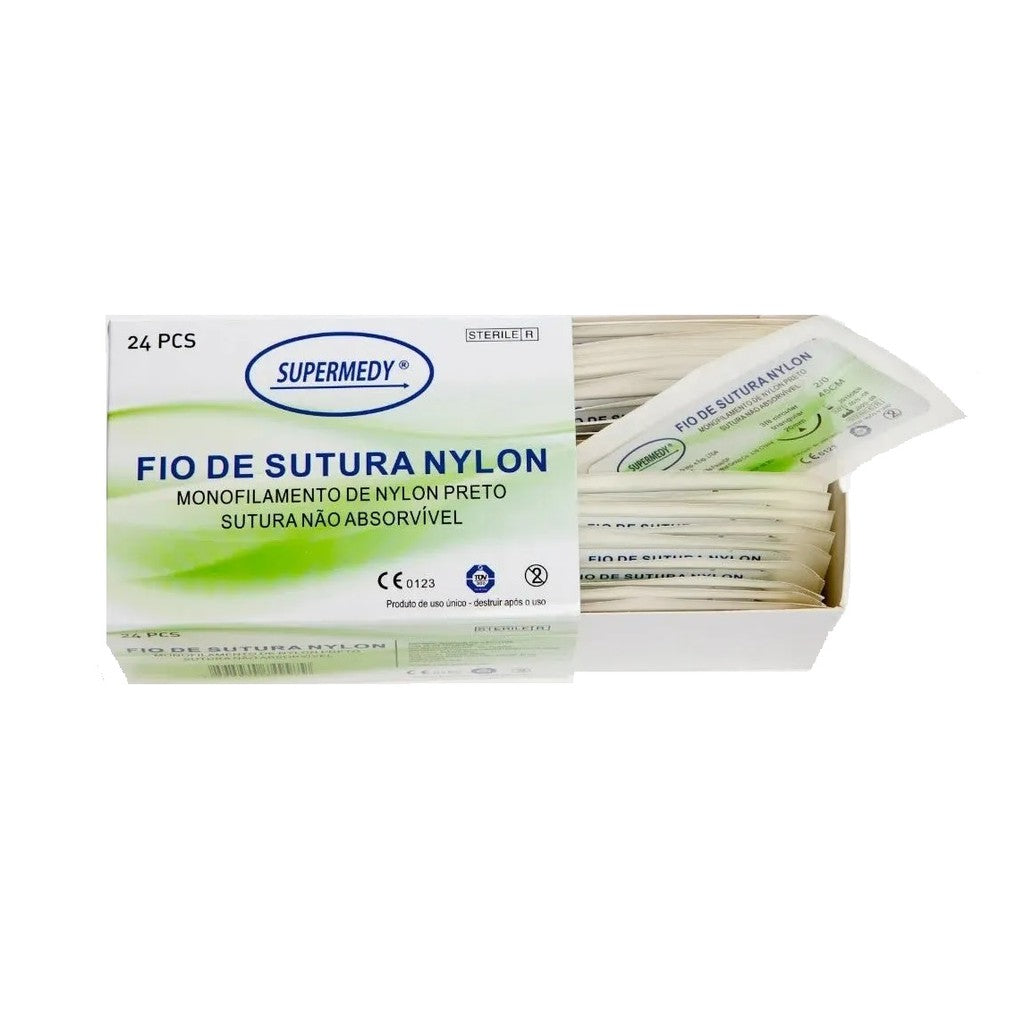 Fio de Sutura Nylon Agulhado Todos Tamanhos Supermedy – Caixa com 24 Unidades